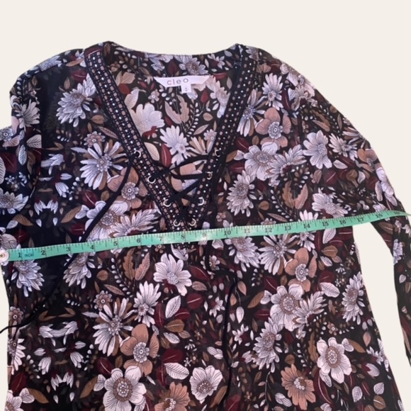 CLEO Floral Pattern Sheer V-Neck Women Tunic Blouse Size M - Picture 6 of 8